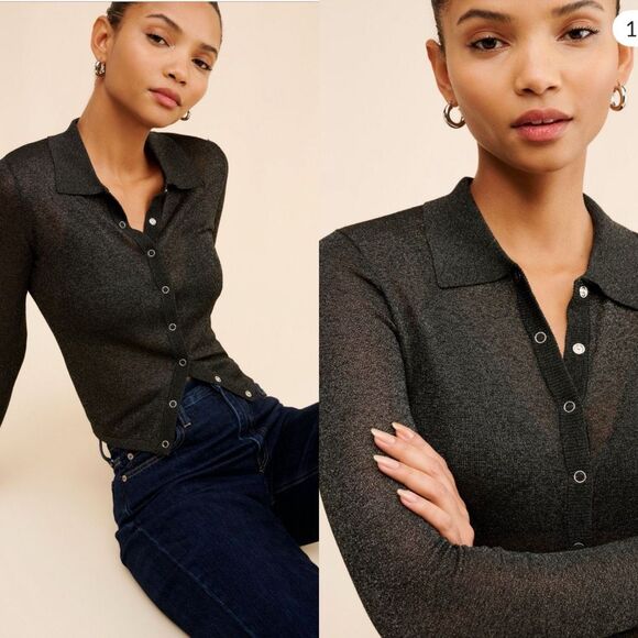 Rolla’s Caroline Lurex Knit Button Top Black | Medium | Free People - Picture 4 of 12